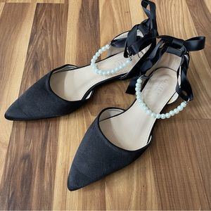 Black Satin Flat Shoes